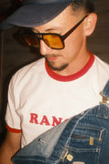 Elephant Ranch red-trim ringer T-shirt lifestyle photo